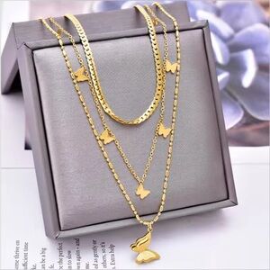 18K Gold Butterfly Bohemian Vintage Style Layered Statement Necklace No Fade